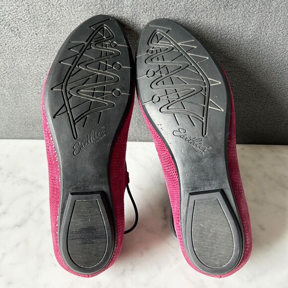 Earthies Essem Burgundy Suede Reptile Print Leather Ballet Flats-Women's Size 9 - Picture 5 of 7